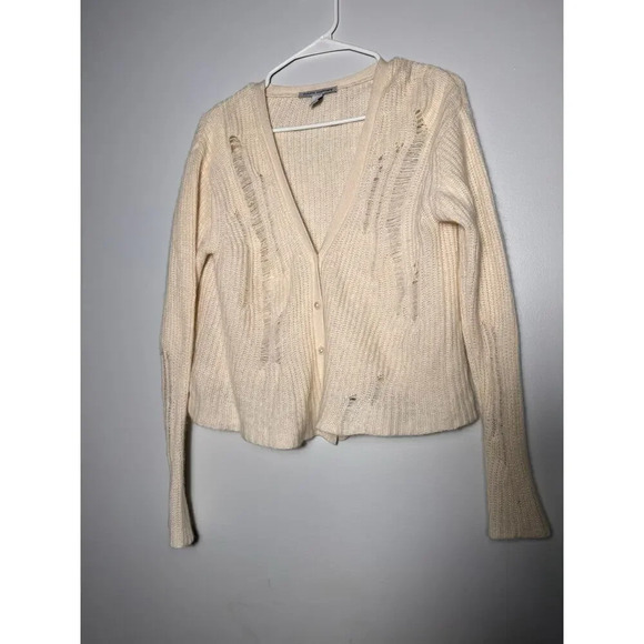 Autumn 100% Cashmere cardigan Sweater buttons down cream color Sz M - Picture 1 of 6
